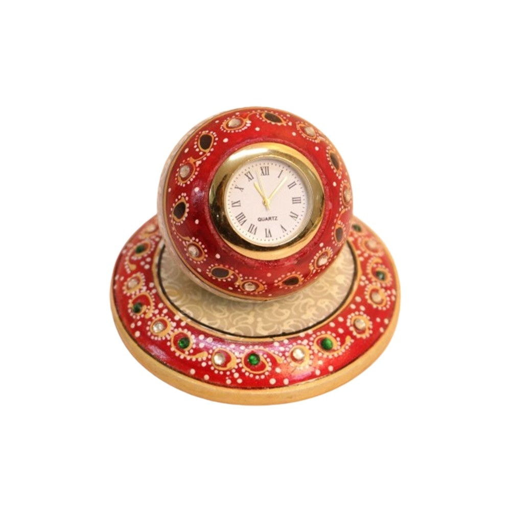 Gold Painted Meenakari Work Decorative Marble Table Clock Watch